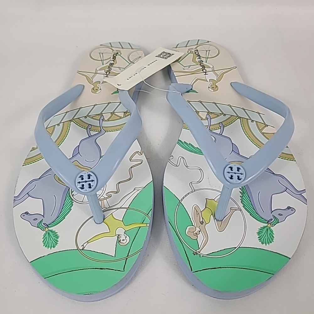 TORY BURCH CHELSEA ACROBAT BLUE FLIP FLOP SANDALS SIZE 7 - Picture 2 of 6